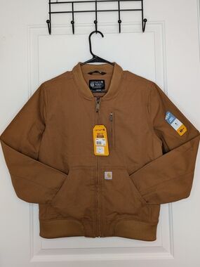 NWT Carhartt Crawford Bomber Jacket Brown Canvas Work Relaxed Fit M Medium